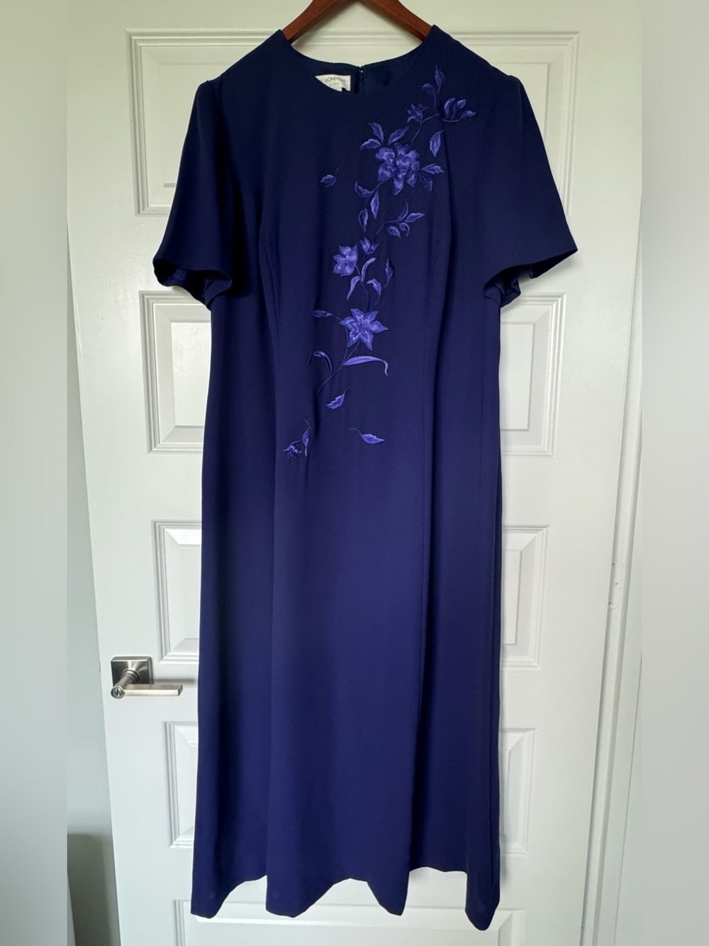 Vintage Maggy London Deep Indigo Embroidered Maxi Dress Formal Plus Size 16